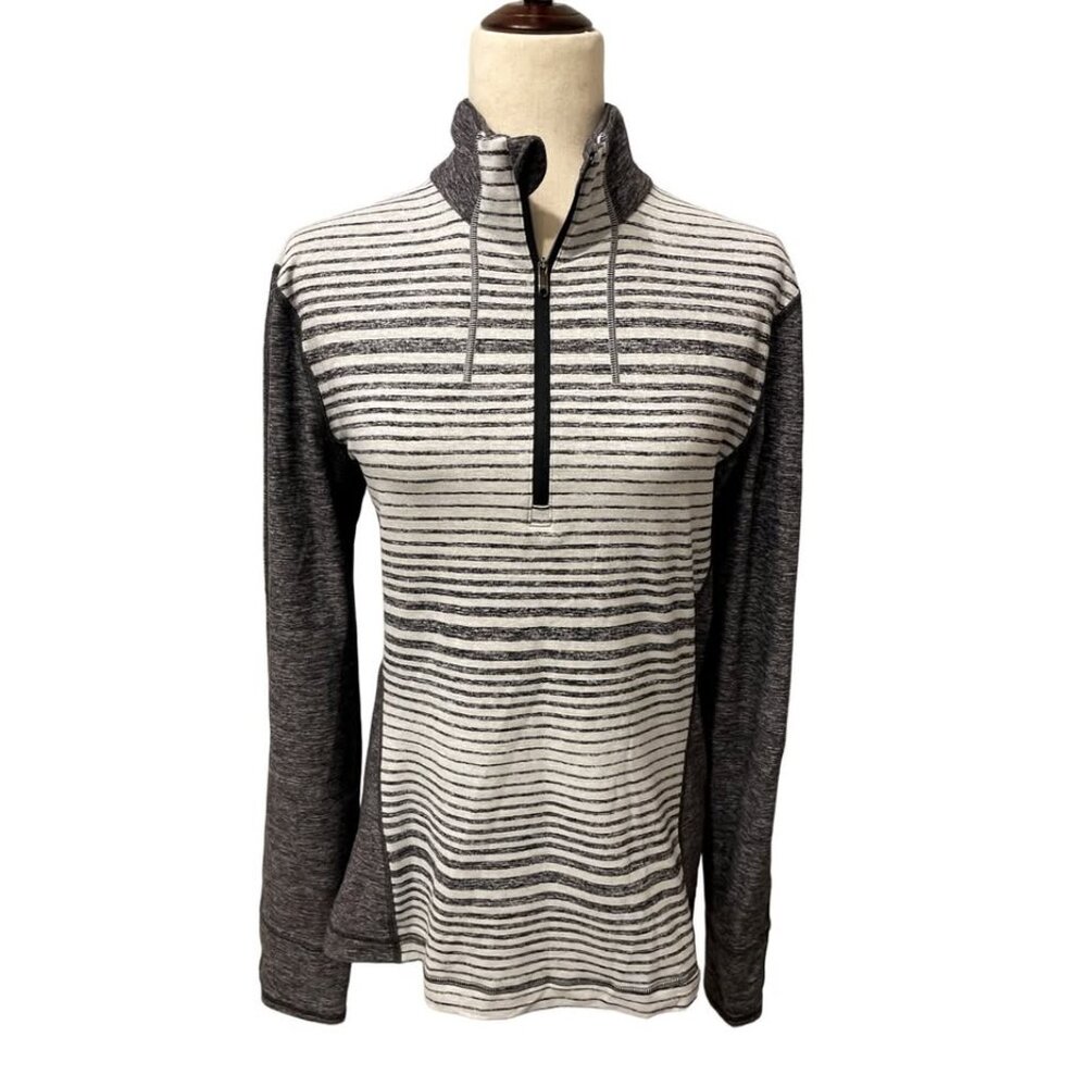 LULULEMON Men's Surge Warm Half Zip Pullover Long Sleeve Gray Stripe Sz M EUC